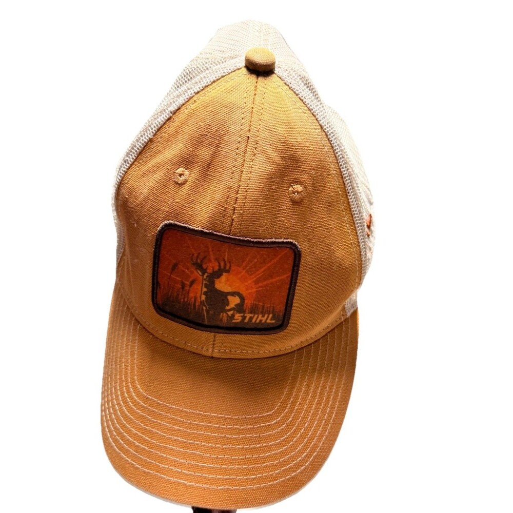 STIHL Trucker Hat With Sunset Deer Patch, Caramel/Off White, Rustic, Adjustable